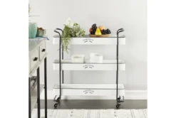 Rectangular White Iron 3 Tier Farmhouse Rolling Storage Cart -Furniture Store 276491 white multi media bar cart room 86