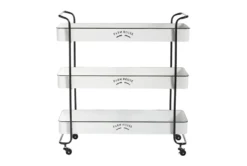 Rectangular White Iron 3 Tier Farmhouse Rolling Storage Cart