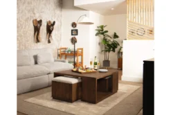 Delphine Nesting Coffee Table With Stools Set -Furniture Store 284376 brown wood coffee table room 59