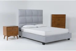 Boswell King Upholstered 3 Piece Bedroom Set With Alton Cherry Chest Of Drawers + Nightstand