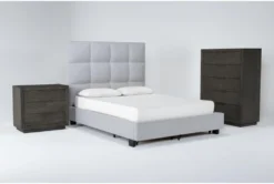 Boswell Queen Upholstered Storage 3 Piece Bedroom Set With Pierce Espresso Chest Of Drawers + 3-Drawer Nightstand