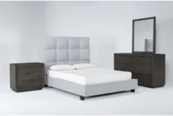 Boswell Queen Upholstered 4 Piece Bedroom Set With Pierce Espresso Dresser, Mirror + 3-Drawer Nightstand