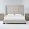 Topanga Grey Queen Velvet Upholstered 3 Piece Bedroom Set With 2 Pierce Natural 3-Drawer Nightstands -Furniture Store 285574 grey fabric bedroom set signature 01