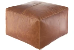 22X22 Brown Leather Square Pouf Ottoman