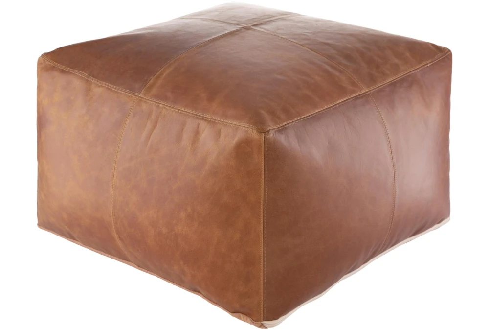 22X22 Brown Leather Square Pouf Ottoman 3 22X22 Brown Leather Square Pouf Ottoman