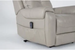 Carl Taupe Leather Power Lift Recliner With Power Headrest & Heat -Furniture Store 286565 brown leather lift detail 45