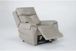 Carl Taupe Leather Power Lift Recliner With Power Headrest & Heat -Furniture Store 286565 brown leather lift side 20