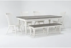 Edward 66" Dining With Bench & Winter White Chairs Set For 6 8 Edward 66" Dining With Bench & Winter White Chairs Set For 6 -Furniture Store 287739 grey wood dining set side 18