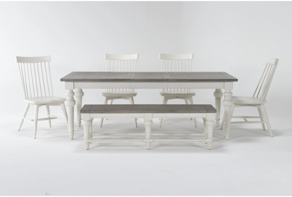 Edward 66" Dining With Bench & Winter White Chairs Set For 6 3 Edward 66" Dining With Bench & Winter White Chairs Set For 6
