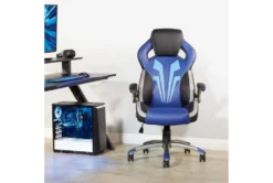 Optimus Blue/Black Gaming Chair With Flip Up Padded Armrests -Furniture Store 289881 blue polyurethane gaming chair room 85