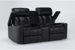 Eastwood Midnight 75" Power Reclining Storage Console Loveseat With Power Headrest & USB 14 Eastwood Midnight 75" Power Reclining Storage Console Loveseat With Power Headrest & USB -Furniture Store 290155 black polyester console loveseat side 19