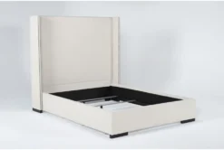 Halle King Upholstered Shelter Bed With Nailhead Wings -Furniture Store 293444 beige fabric bed side 19