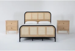 Magnolia Home Monte Cane Queen 3 Piece Bedroom Set With 2 Wells 2-Drawer Nightstands By Joanna Gaines