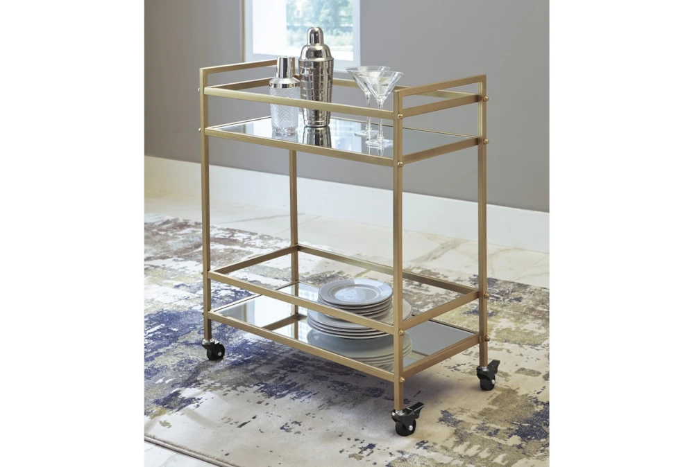 Chauncey Gold Finish Rolling Bar Cart 4 Chauncey Gold Finish Rolling Bar Cart - Image 2