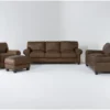 Foley Leather 4 Piece Sofa, Loveseat, Chair & Ottoman Set -Furniture Store 302457 brown leather living room set signature 01