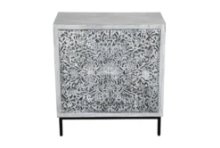 Gray Carved Wood 3 Drawer Cabinet -Furniture Store 303588 grey wood chest detail 47