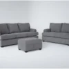 Hampstead Graphite 3 Piece Sofa, Loveseat & Storage Ottoman Set -Furniture Store 303731 grey fabric sofa and loveseat set signature 01