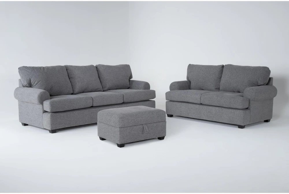 Hampstead Graphite 3 Piece Sofa, Loveseat & Storage Ottoman Set 3 Hampstead Graphite 3 Piece Sofa, Loveseat & Storage Ottoman Set