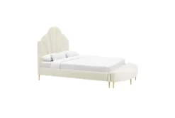 Bridgette Cream Queen Velvet Platform Bed With Bench
