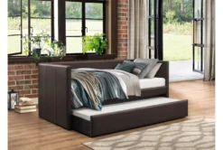 Woodwell Brown Leather Twin Daybed With Trundle -Furniture Store 305482 brown fabric daybed room 86
