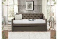 Luxe Brown Twin Upholstered Daybed With Trundle -Furniture Store 305498 brown fabric daybed room 85