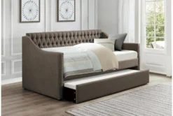 Luxe Brown Twin Upholstered Daybed With Trundle -Furniture Store 305498 brown fabric daybed room 86