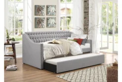 Luxe Grey Twin Upholstered Daybed With Trundle -Furniture Store 305502 grey fabric daybed room 86