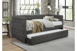 Claiborne Twin Upholstered Daybed With Trundle -Furniture Store 305540 grey fabric daybed room 86