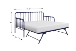 Adalie Navy Twin Metal Daybed With Lift-Up Trundle -Furniture Store 305542 blue metal daybed detail 44
