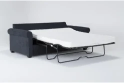 Athos Midnight Blue 86" Queen Sleeper Sofa With Reversible Chaise -Furniture Store 305930 blue fabric reversible sofa chaise side 19