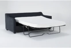 Porthos Midnight Blue 80" Queen Sleeper Sofa -Furniture Store 306012 blue fabric sleeper side 19
