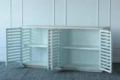 Antique Grey Elm Slatted 4 Door Sideboard -Furniture Store 307306 grey wood buffet detail 46