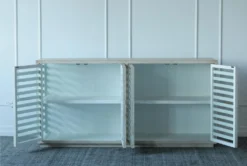 Antique Grey Elm Slatted 4 Door Sideboard -Furniture Store 307306 grey wood buffet detail 47