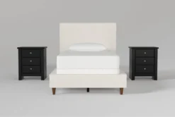 Dean Sand Twin Upholstered Panel 3 Piece Bedroom Set With 2 Summit Black Nightstands