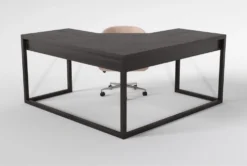 Pierce Espresso Corner Desk + Phoebe Blush Office Chair -Furniture Store 309824 brown wood desk and chair set back 65