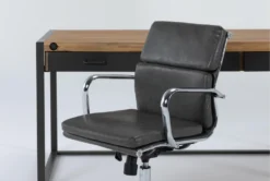 Whistler Desk + Moby Black Low Back Rolling Office Chair -Furniture Store 309872 natural wood desk and chair set side 19