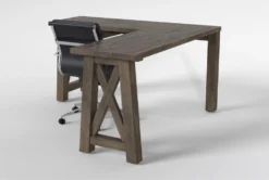 Jaxon Grey Corner Desk + Moby Black Low Back Rolling Office Chair -Furniture Store 309874 grey wood desk and chair set side 19