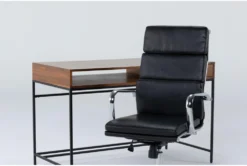 Hollis Writing Desk + Moby Black High Back Rolling Office Chair -Furniture Store 309907 brown wood desk and chair set side 19