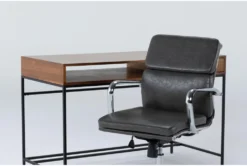 Hollis Writing Desk + Moby Grey Low Back Rolling Office Chair -Furniture Store 309911 brown wood desk and chair set side 19