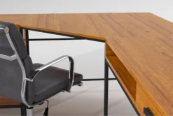 Hollis 3Pc Corner Desk + Moby Grey Low Back Rolling Office Chair -Furniture Store 309921 brown wood desk and chair set detail 45