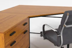 Hollis 3Pc Corner Desk + Moby Grey Low Back Rolling Office Chair -Furniture Store 309921 brown wood desk and chair set detail 46