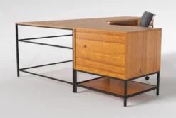 Hollis 3Pc Corner Desk + Moby Grey Low Back Rolling Office Chair -Furniture Store 309921 brown wood desk and chair set side 20