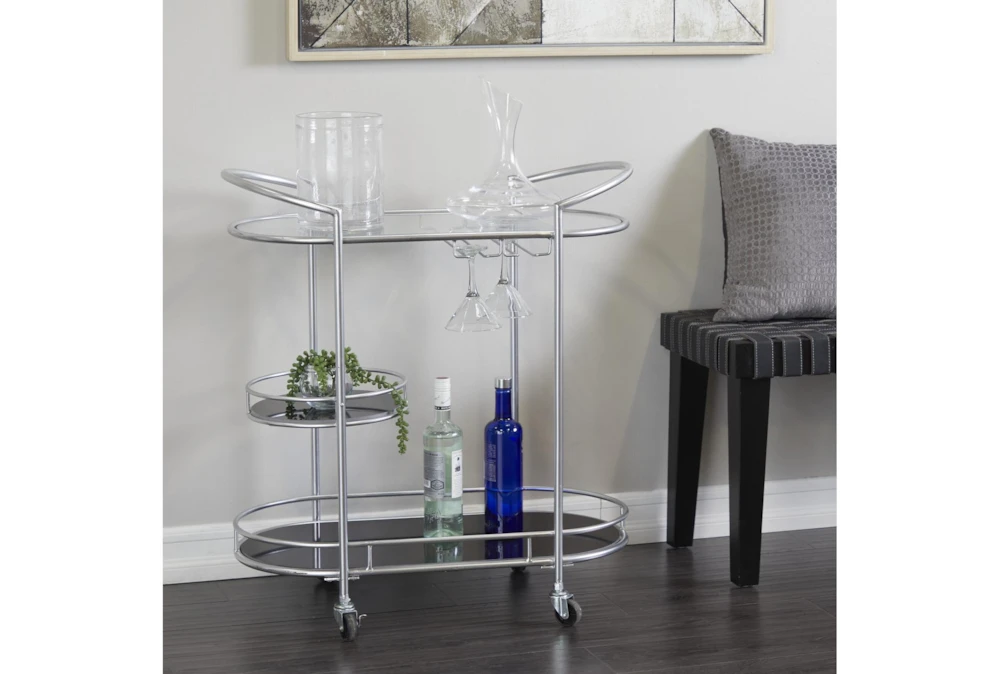 Silver 3-Tier Metal Rolling Bar Cart 8 Silver 3-Tier Metal Rolling Bar Cart - Image 6