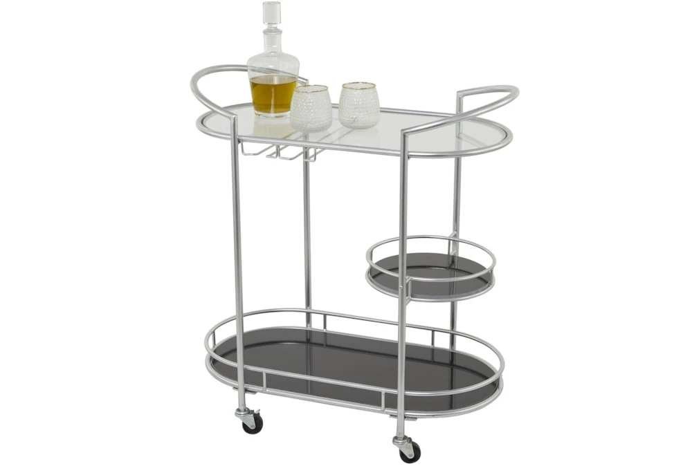 Silver 3-Tier Metal Rolling Bar Cart 3 Silver 3-Tier Metal Rolling Bar Cart