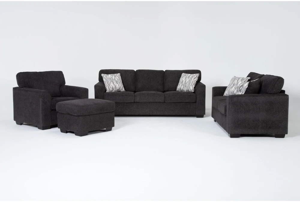Shea Charcoal Sofa, Loveseat, Chair & Ottoman Set 3 Shea Charcoal Sofa, Loveseat, Chair & Ottoman Set