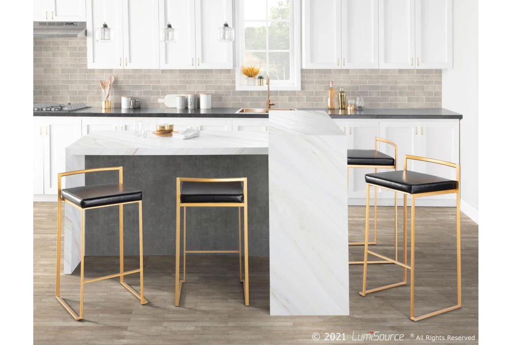 Ian Black Faux Leather Low Back Counter Stool Set Of 2 4 Ian Black Faux Leather Low Back Counter Stool Set Of 2 - Image 2