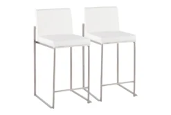 Ian White Faux Leather High Back Counter Stool Set Of 2