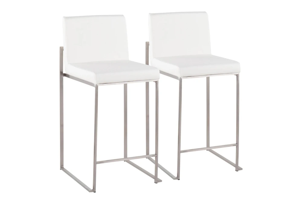 Ian White Faux Leather High Back Counter Stool Set Of 2 3 Ian White Faux Leather High Back Counter Stool Set Of 2