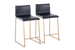 Cara Gold Metal And Black Faux Leather Counter Stool Set Of 2