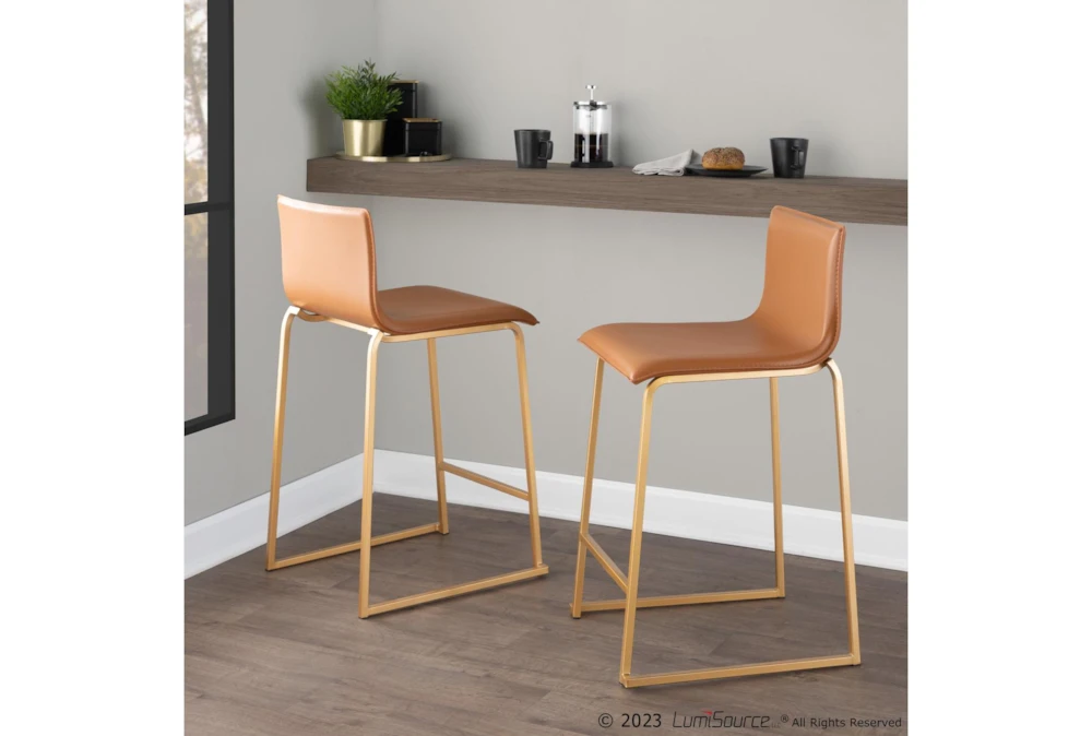 Cara Gold Metal And Carmel Faux Leather Counter Stool Set Of 2 6 Cara Gold Metal And Carmel Faux Leather Counter Stool Set Of 2 - Image 4